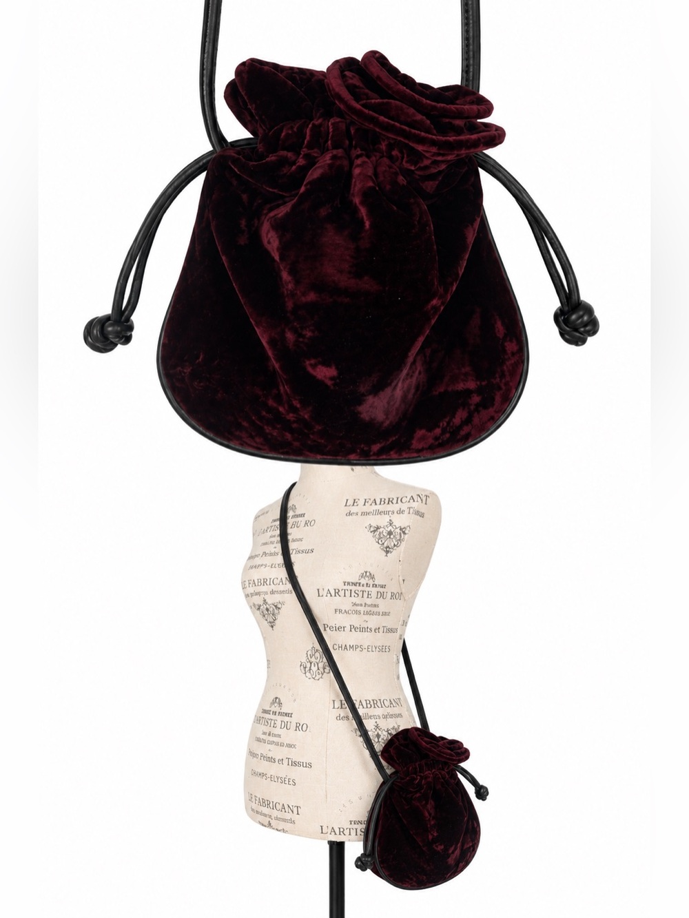 Tianni Vintage Crushed Velvet Drawstring Crossbody Pouch Bag Y2K Romantic
